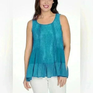 One World Live and Let Live Knit Lace Ruffled Hem Hi-Lo Tank Top Size M Teal